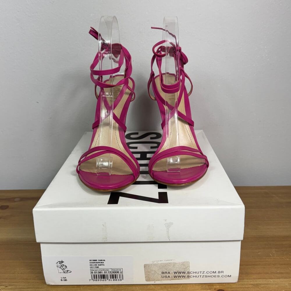 New Schutz Deonne Nappa Leather Wedge Sandals in Hot Pink Women's Size 8.5 - Picture 2 of 8